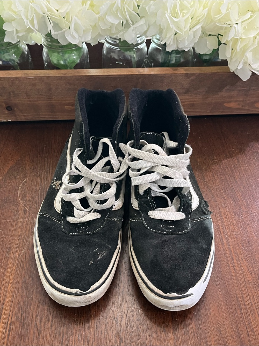 Vans Black Canvas High-Top Sneakers with White Laces